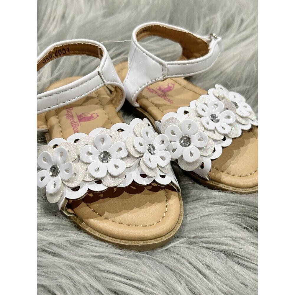 Rugged Bear Toddler White Sparkly Floral Summer Sandals Size 6 - Picture 2 of 2